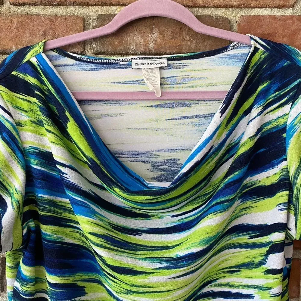 Bleeker & McDougal Cowl Neck Cap Sleeve Stripe Top XL